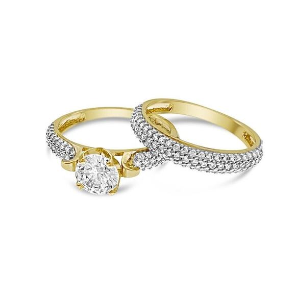 14kt Yellow Gold Bridal Wedding Ring Band Set CZ Size 7